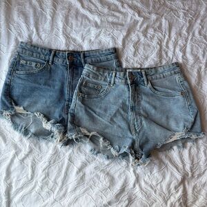Zara Blue Jean Shorts Distressed Cut-Off Light Wash and Normal Wash Bundle of 2